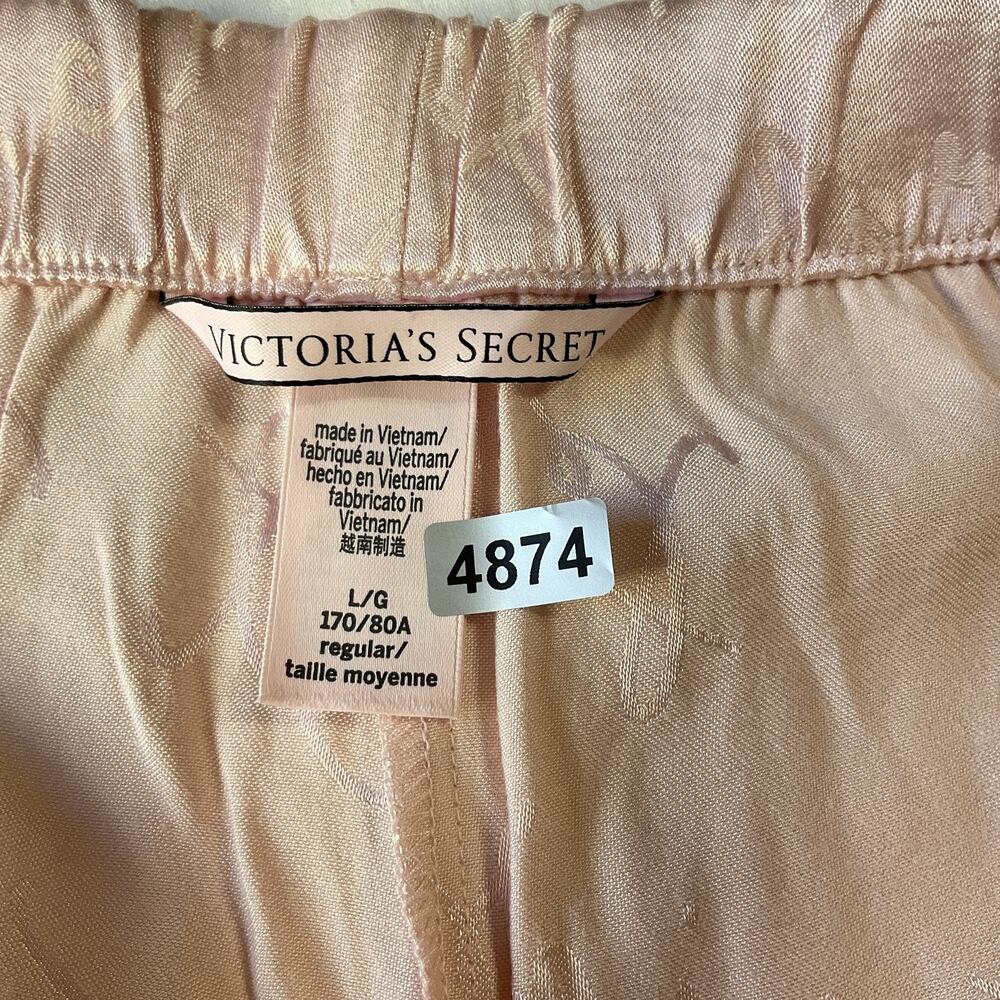 Victoria's Secret Women Sleepwear L Pink Pajama Pants Satin Script Logo 30”Insea - Picture 2 of 10